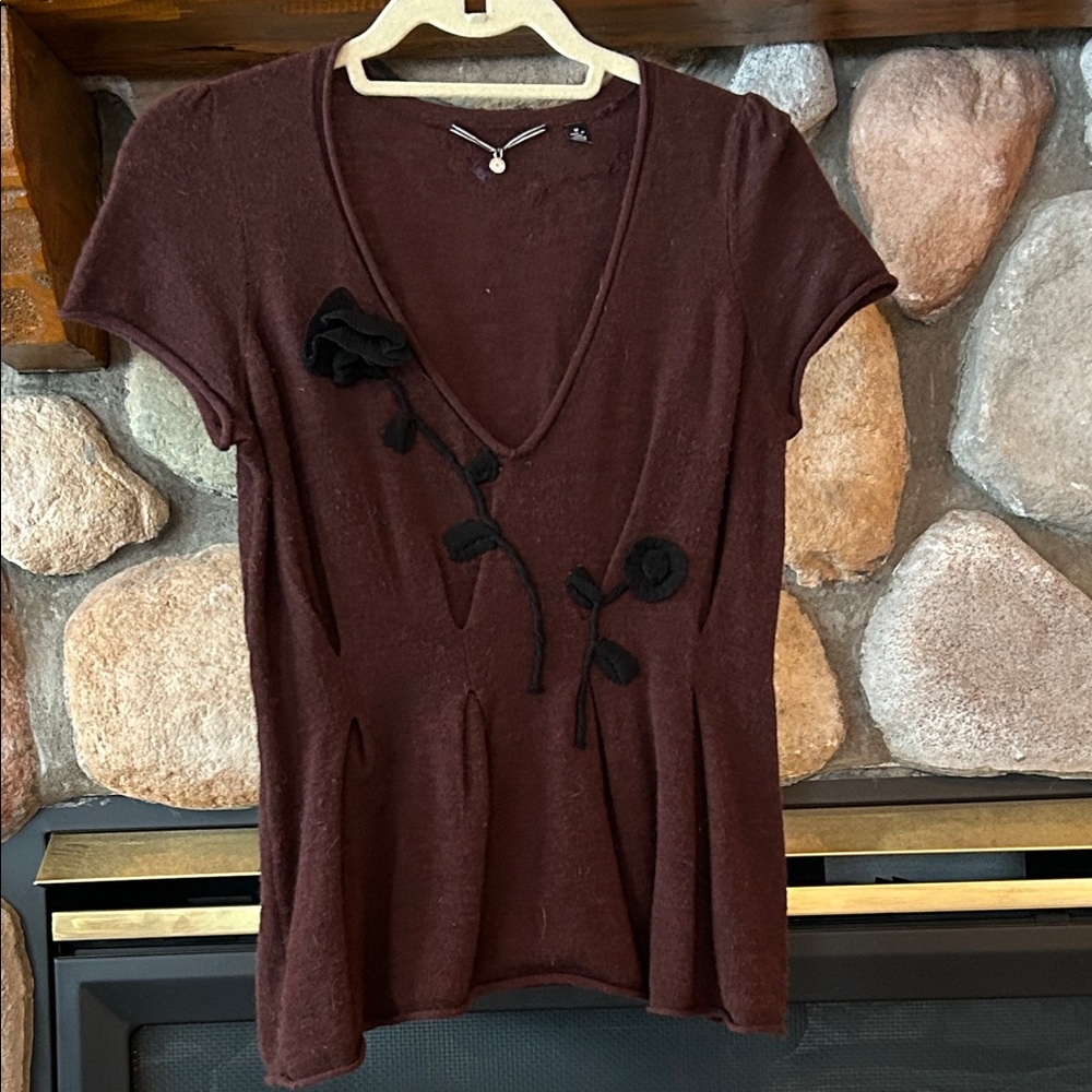 Anthro | Knitted and Knotted Wool Blend Short Sleeve Sweater Top, Size M
